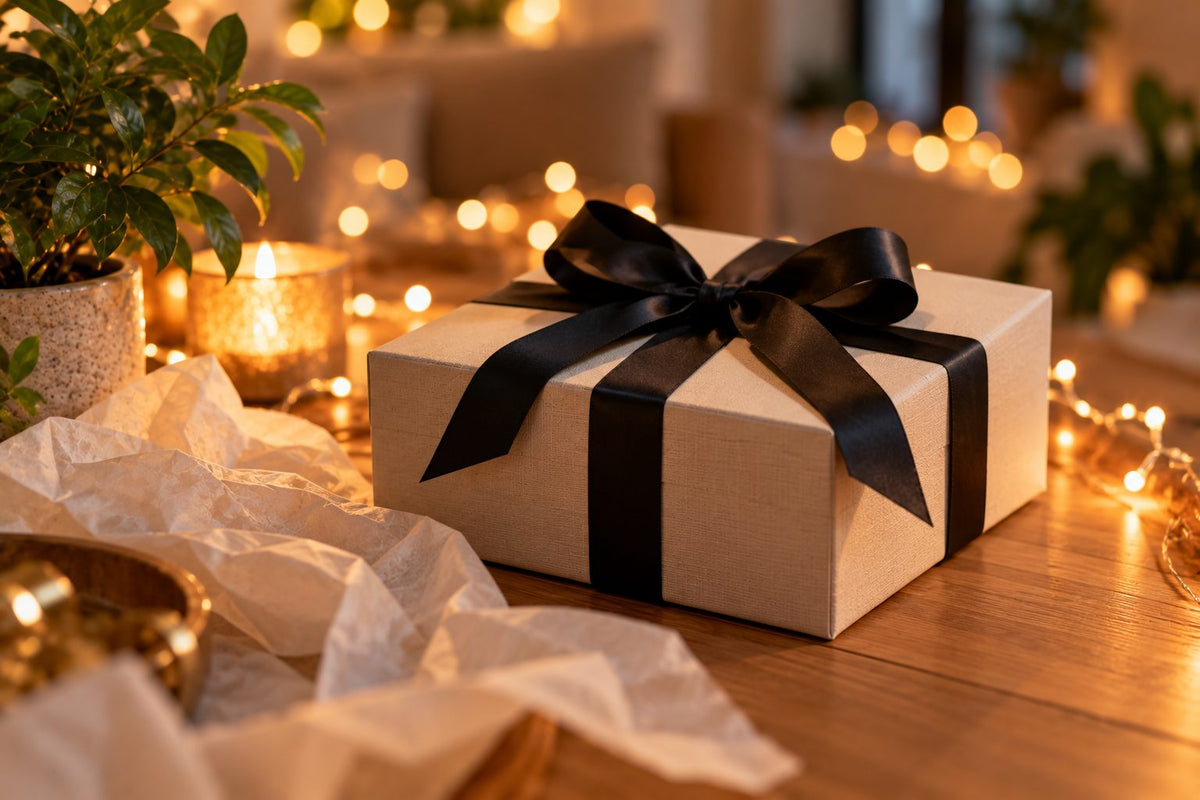 Idées cadeaux — boîte cadeau au ruban noir