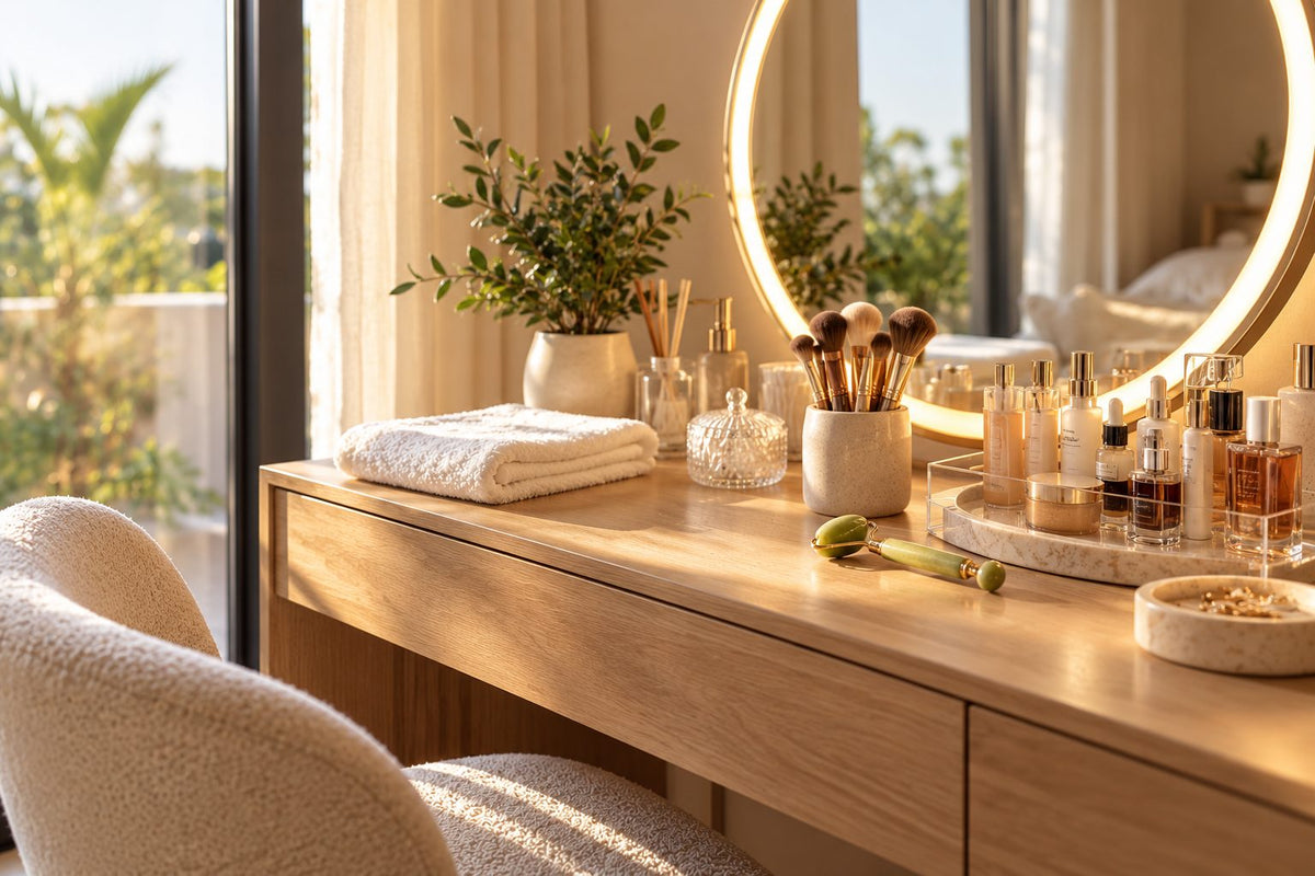 Beauté & Soins — coiffeuse avec miroir lumineux