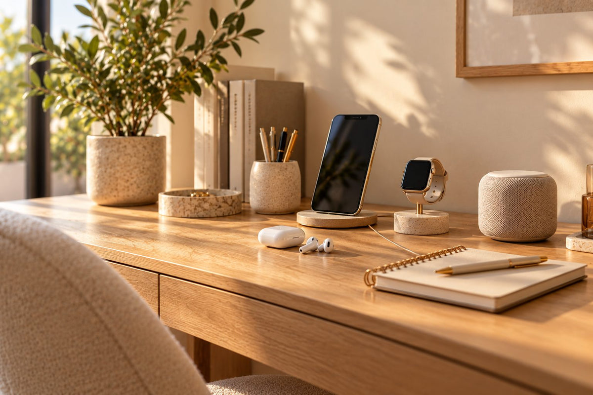 Tech & Gadgets — bureau avec accessoires connectés