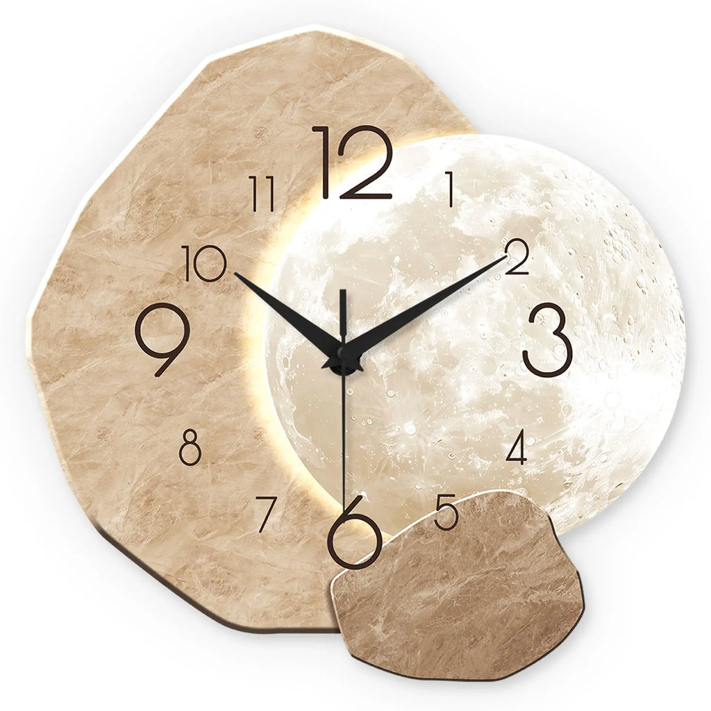 Horloge murale en bois, motif lune, silencieuse