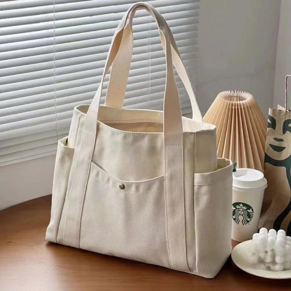Tote bag en toile grande capacité, fermeture zippée