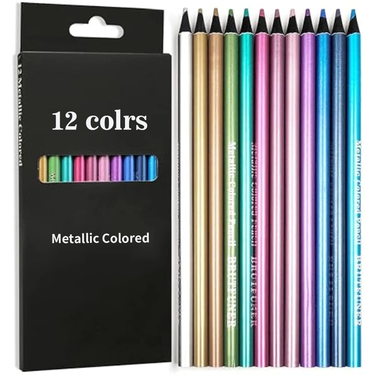 Lot de 12 crayons de couleur métalliques, pour le dessin et le coloriage