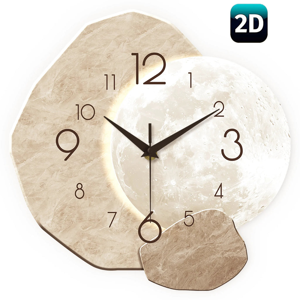 Horloge murale en bois, motif lune, silencieuse