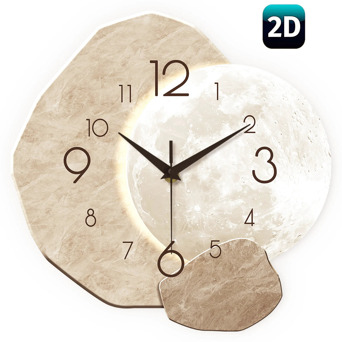 Horloge murale en bois, motif lune, silencieuse