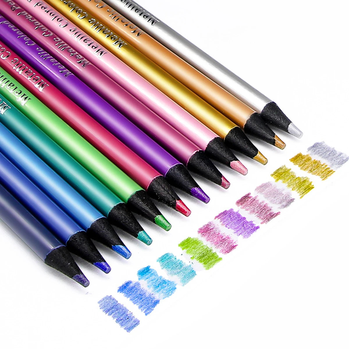 Lot de 12 crayons de couleur métalliques, vue 1