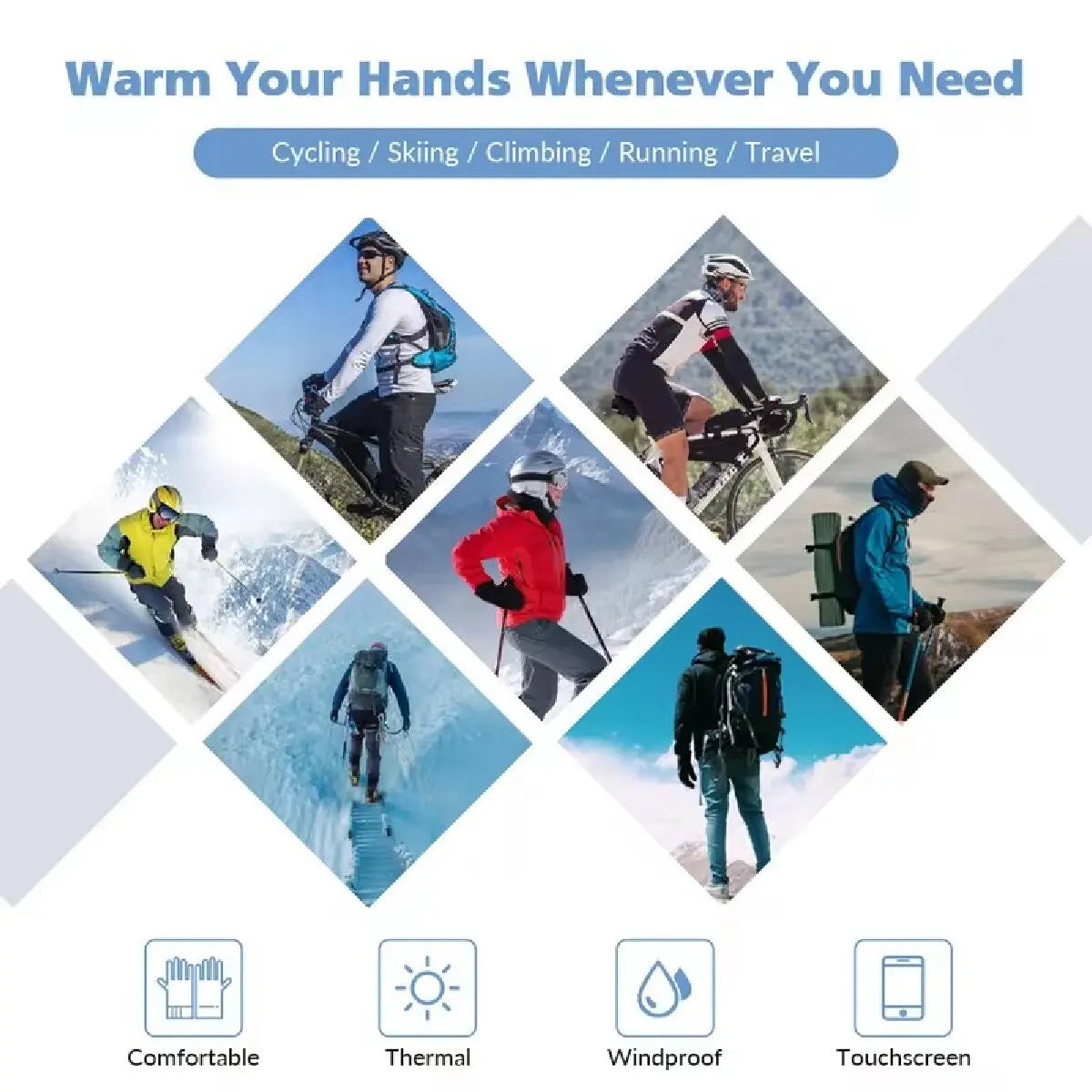 Gants d'hiver thermiques à écran tactile, coupe-vent, doublure polaire
