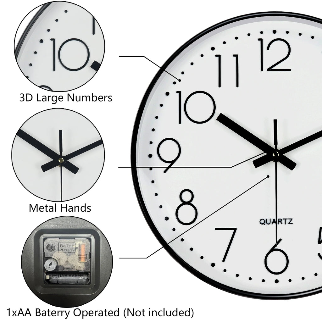Horloge murale silencieuse, design épuré 3D