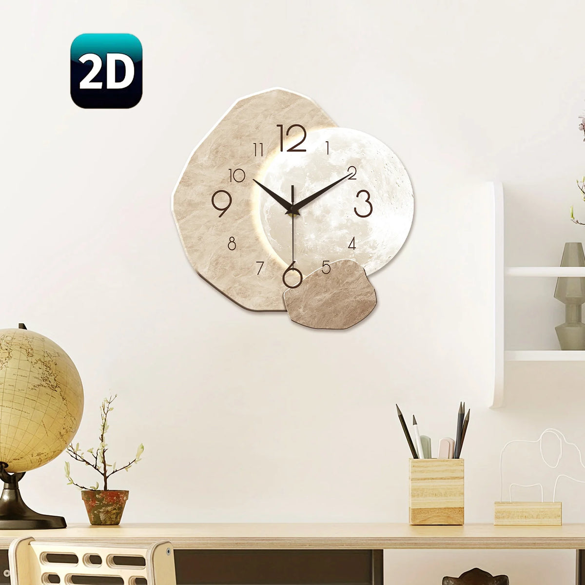 Horloge murale en bois motif lune