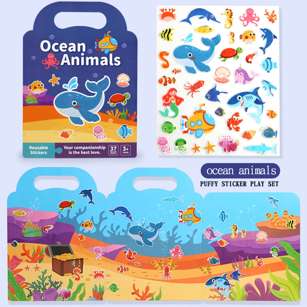 Livre d'autocollants réutilisables à gel, scènes à composer, jeu calme dès 3 ans