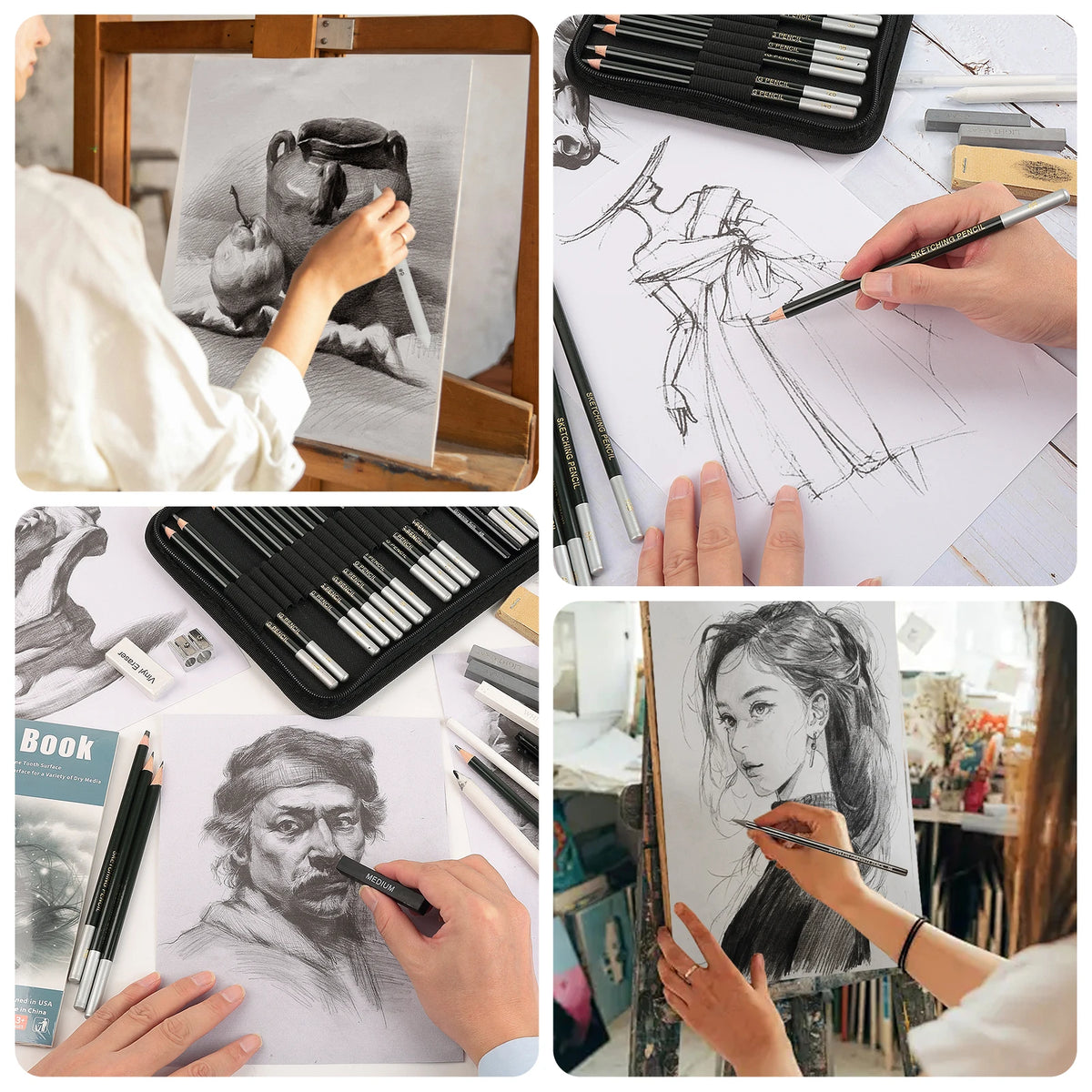 Kit de dessin et de croquis, crayons et accessoires, de 12 à 70 pièces