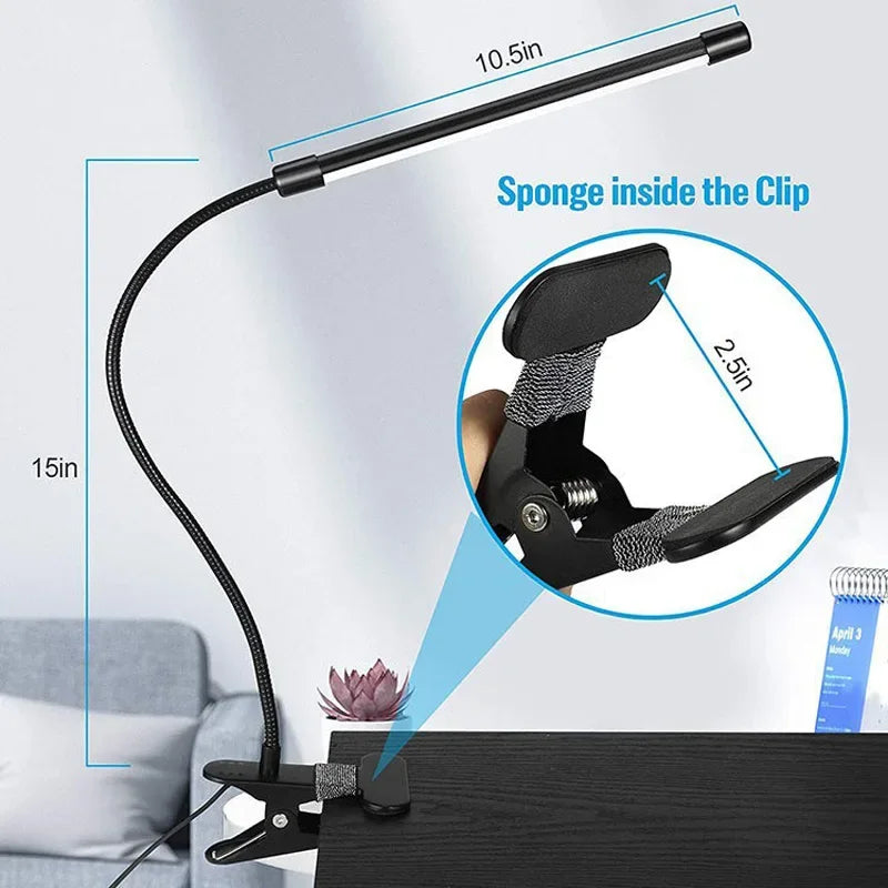 Lampe de bureau LED à pince, bras flexible