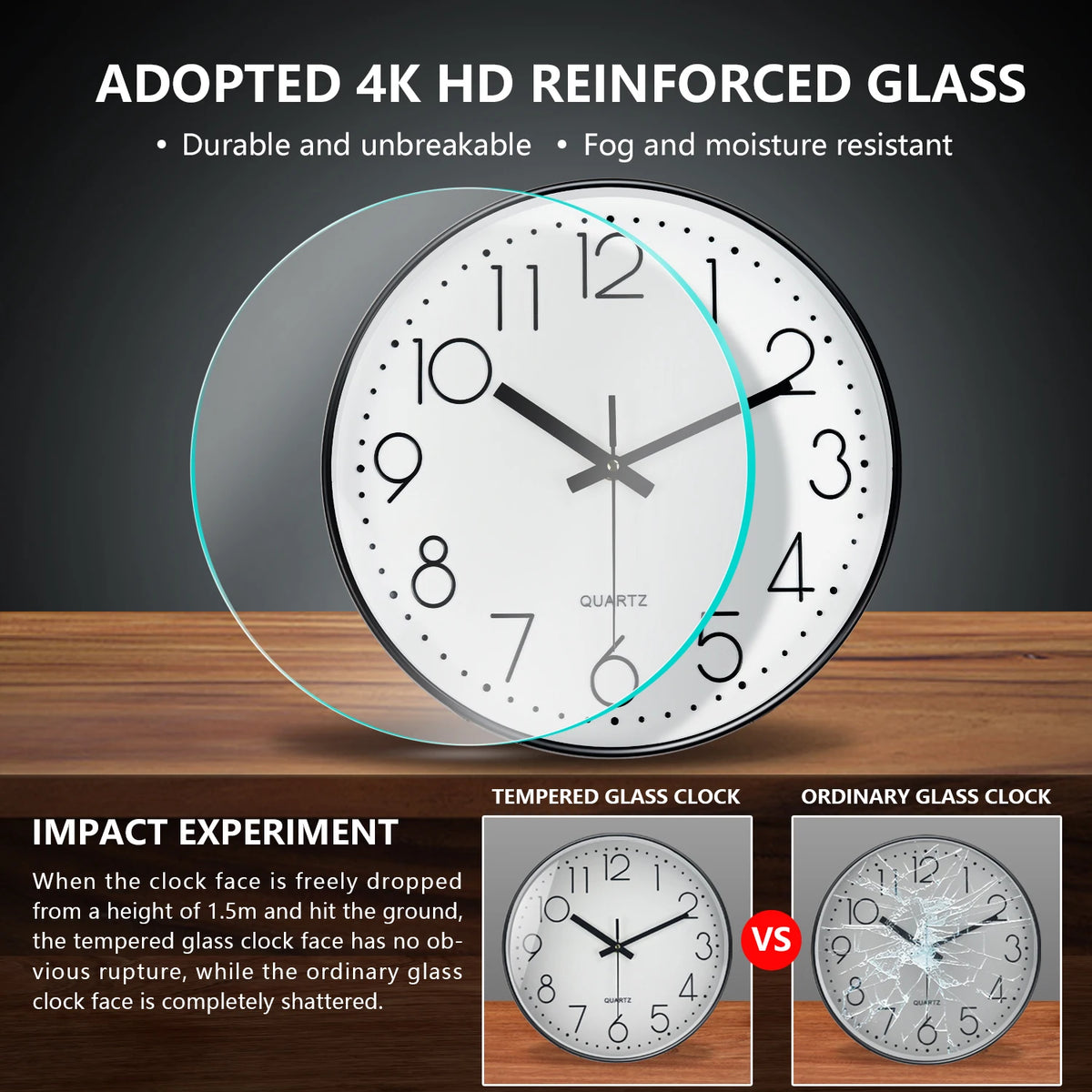Horloge murale silencieuse design 3D, vue 3