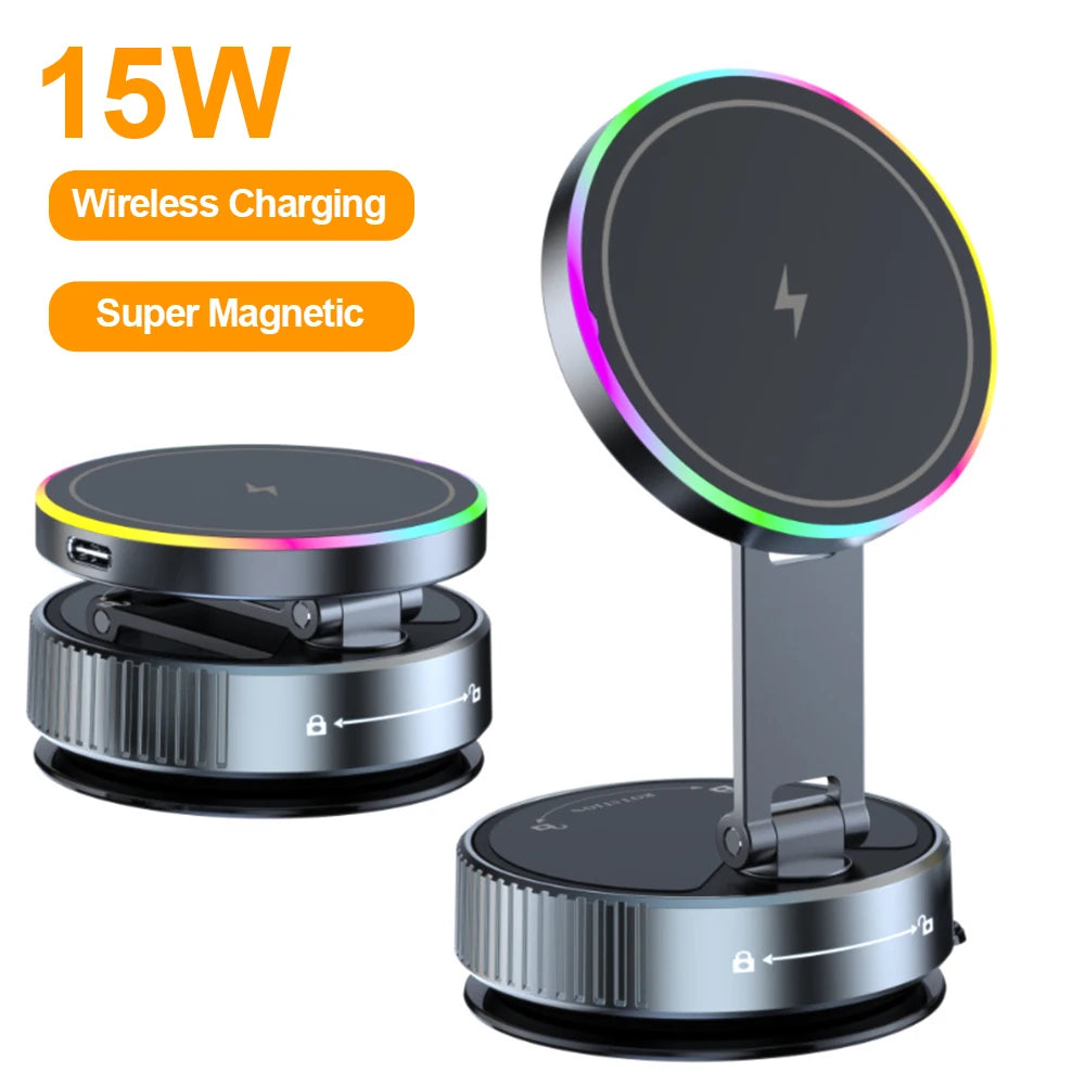Support voiture à charge sans fil 15 W, fixation ventouse