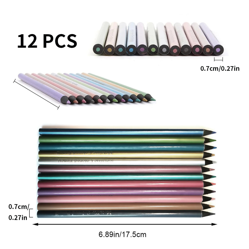 Lot de 12 crayons de couleur métalliques, vue 2
