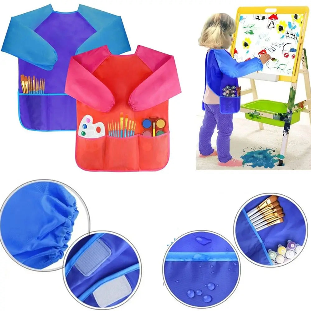 Tablier de peinture enfant à manches longues, imperméable et facile à nettoyer
