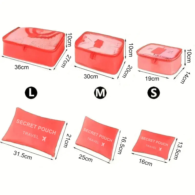 Organiseurs de valise, lot de 6 pochettes zippées