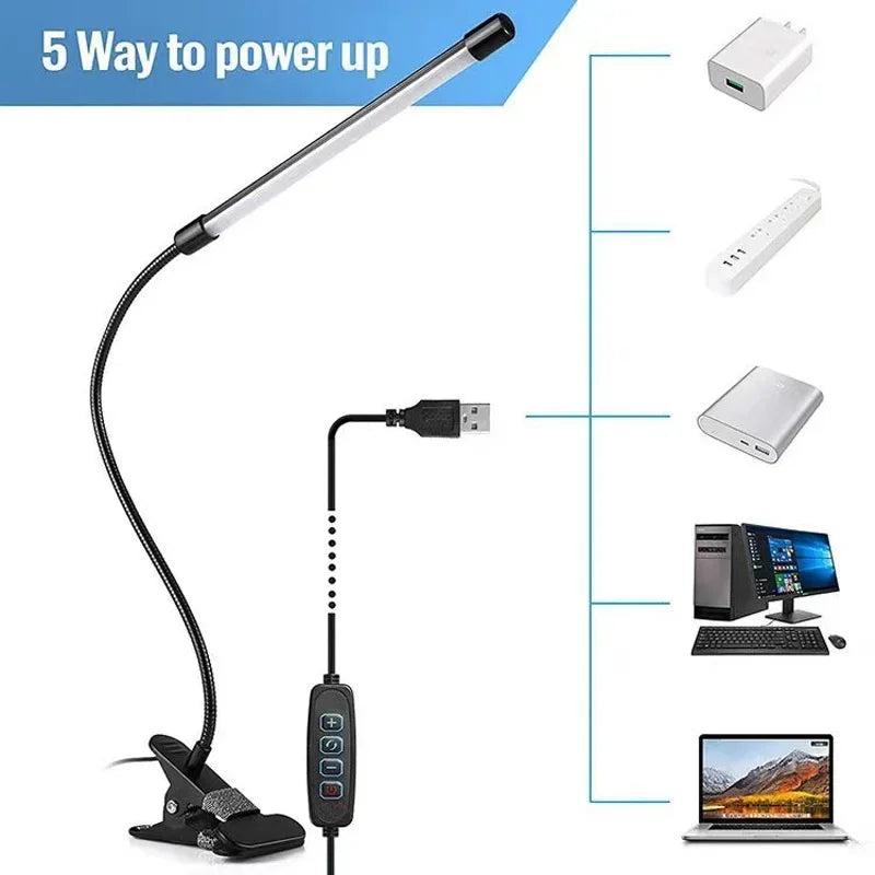 Lampe de bureau LED à pince, bras flexible