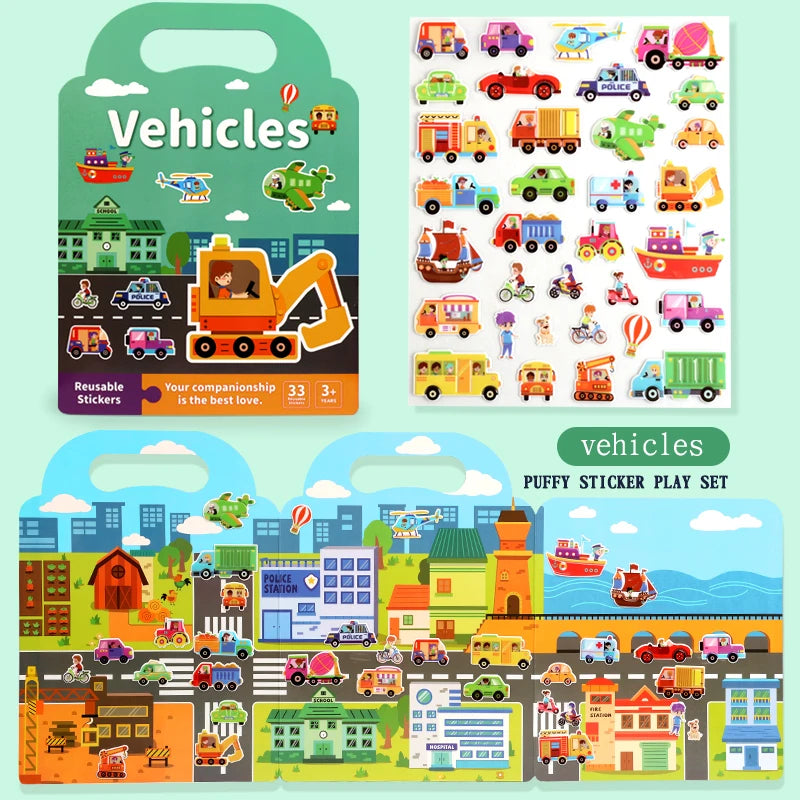 Livre d'autocollants réutilisables à gel, scènes à composer, jeu calme dès 3 ans