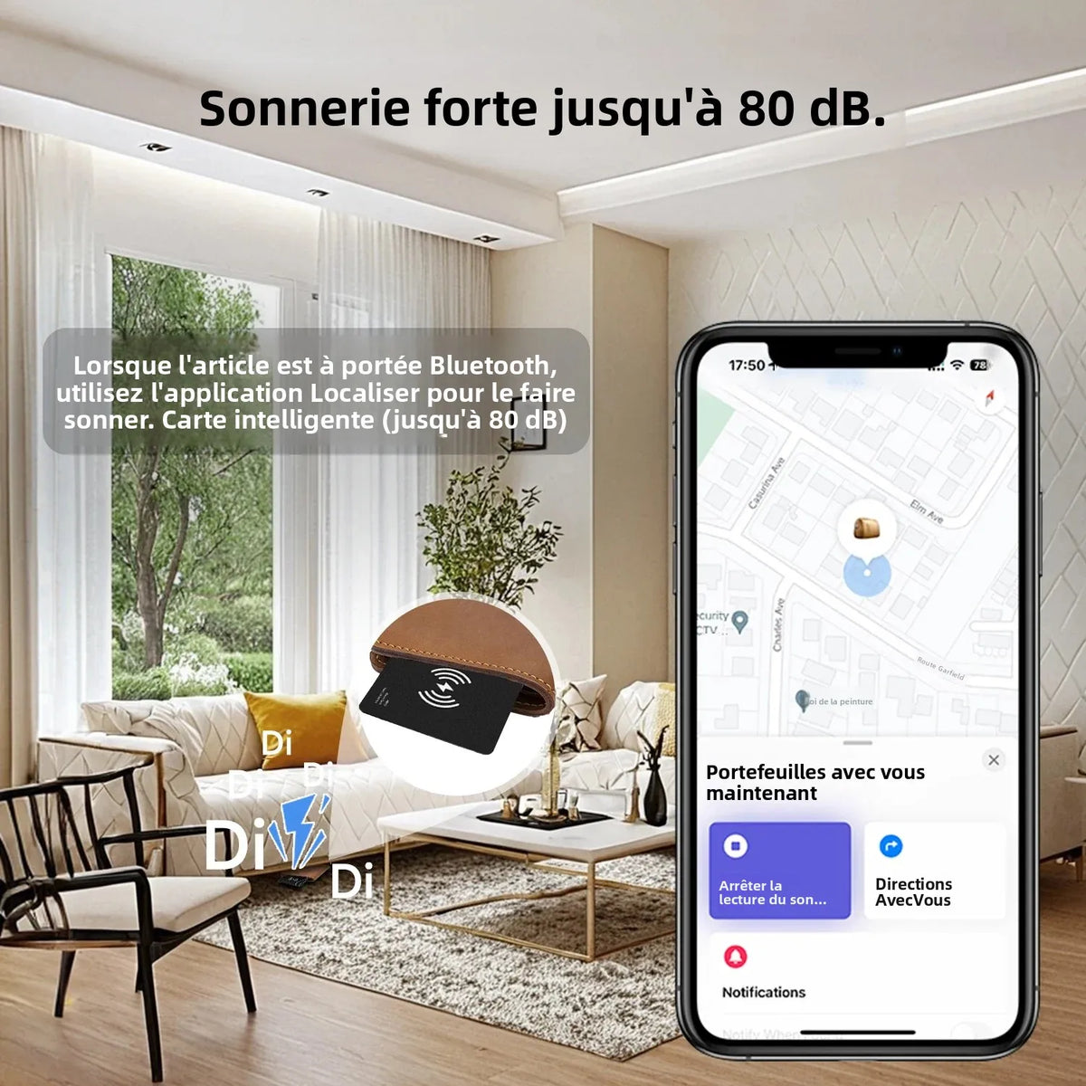 Traceur Bluetooth ultra-fin pour portefeuille, compatible Localiser (iPhone)