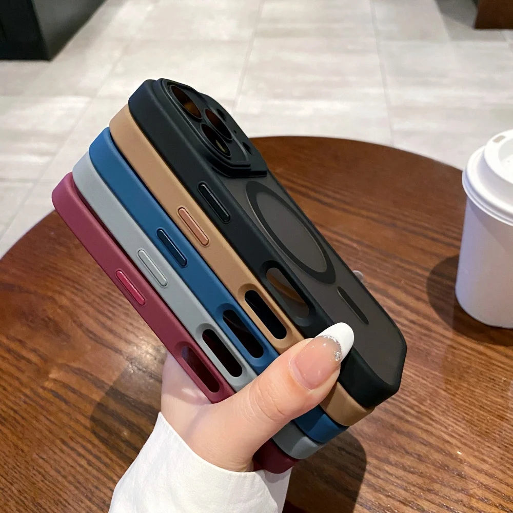Magnetic Luxury Matte Translucent Armor Shockproof Case For iPhone 17 Pro Max Air 16 15 14 Plus 13 12 11 for Magsafe Back Cover