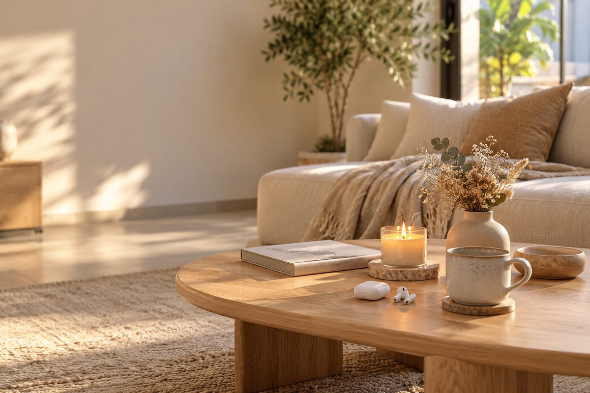 Madys Avenue — salon chaleureux, table basse en bois